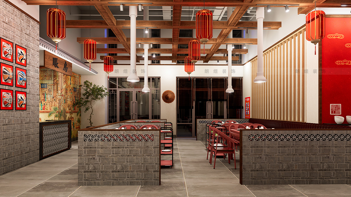 400平中國(guó)風(fēng)火鍋店裝修效果圖